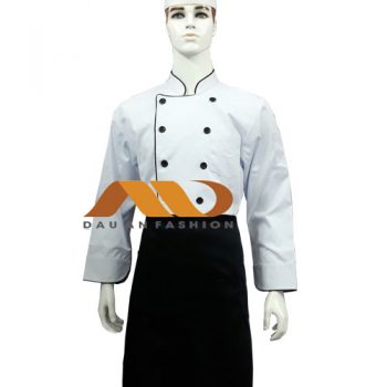 Áo bếp trưởng trắng viền đen tay